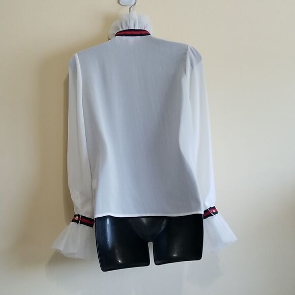 36Piont5 White Ruffle LongSleeve Blouse Sz Small - Picture 7 of 9